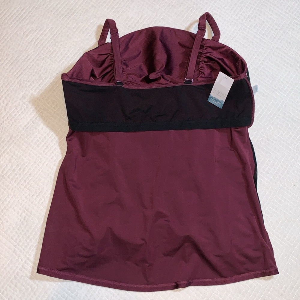 NWT Swim by Cacique Ruched Tankini Top, Nylon Spandex, Purple Wine, Size 18 - Picture 9 of 15